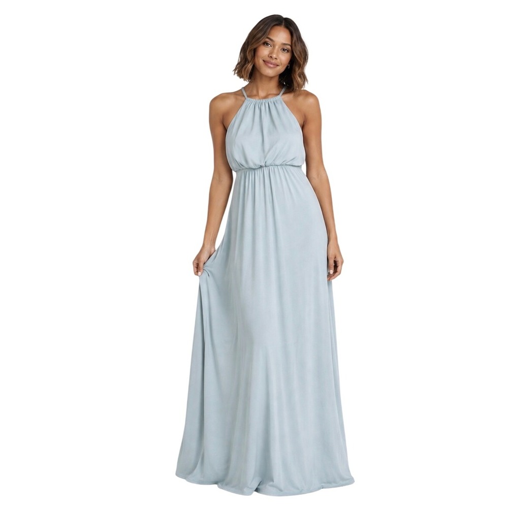 Show Me Your Mumu Amanda Maxi Dress XS Silver Sage Halter Open Back